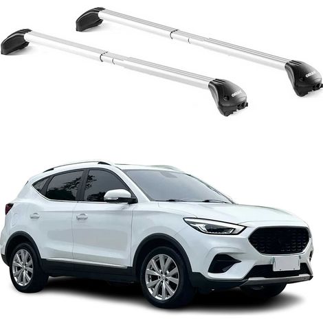 OMAC Barres de toit transversales certifiées TÜV pour MG ZS mk1 / ZS EV 2017-2026 – Verrouillables (4 antivols) – Charge max 100 kg – Sangle inox + protection caoutchouc Argent (1/4)