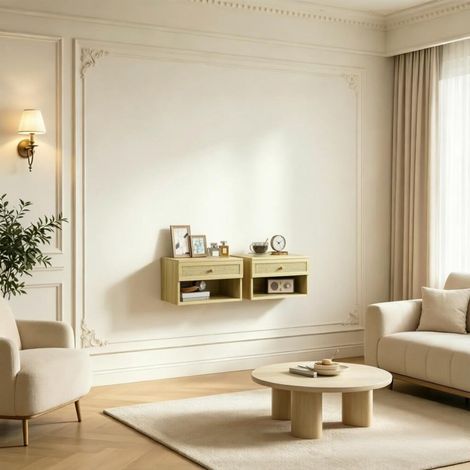 Table d'appoint murale, table de chevet suspendue, table de rangement robuste (uniquement avec 2 tables de chevet) (1/5)
