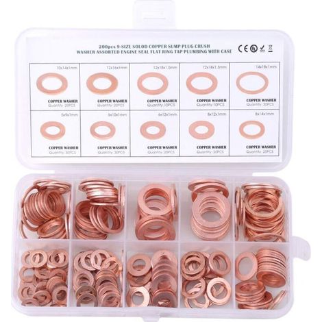 200 Pcs Cuivre Joint D'étanchéité Joint Rondelles Anneau Plat Bouchon De vidange Joint Joint Joint Ensemble de Réparation De Voiture Accessoires