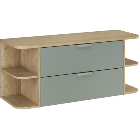 Ensemble salle de bain suspendu ASTER avec plan de travail et niches ouvertes 120 cm-Vert-Largeur 120 cm (1/5)