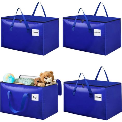 100-liter storage bag made of blue-grey polyester, set of 4 waterproof moving bags with zipper and handle, storage box for clothes, blankets, alternative to moving boxes (1/5)