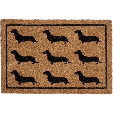 Felpudo moderno de interior 40 x 60 cm motivo perros reverso de PVC antideslizante fibra de coco natural Sikarma