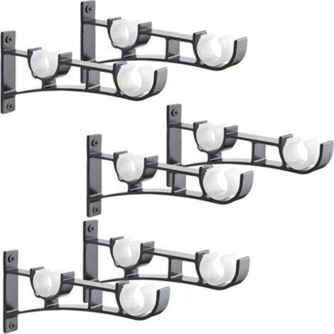 6Pièces Tringle à Rideau en métal Robuste, Support de Tringle à Rideaux, Double Tringle à Rideau Pole Holder, Support Rideau, Support de Tringle à Rideau en Aluminium, Support de Tringle à Rideau Noir