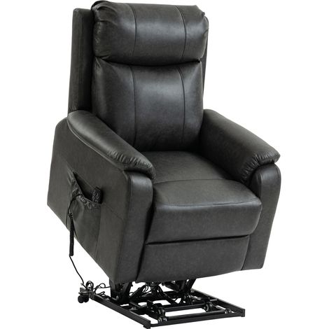 Riser- und Relaxsessel für Senioren, Elektrischer Lift-Sessel aus Kunstleder mit Doppelmotor, Federkissen, Schwarz