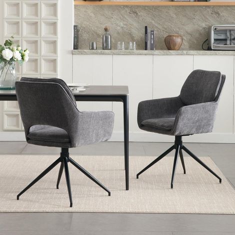 Esszimmerstühle 2er Set, Drehstuhl mit 360° Drehung, Chenille Polsterstuhl Grau (1/5)