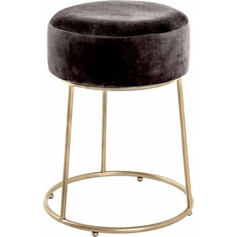 Tabouret en Velours Rond "Raina" 46cm Gris
