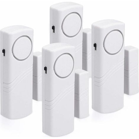 Lot de 4 alarmes pour portes et fenêtres – Sécurité domestique – Fonctionnement magnétique – Volume 120 dB – Installation sans outil (1/5)