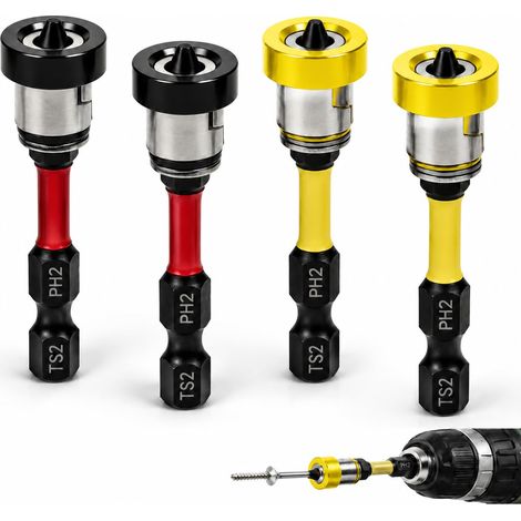 4 Pcs Embout Visseuse Placoplâtre Ph2 50 mm, Embout Placoplâtre Magnétique Avec Bague Alu, Limiteur De Profondeur, Embout Placoplâtre Visseuse Tige 1/4", Pour Visseuse À Placo Et Cloisons Sèches (1/5)