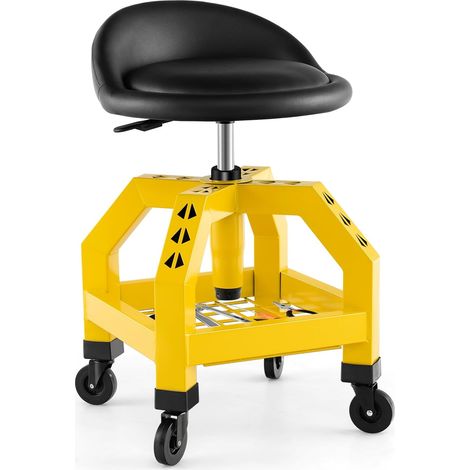 Goplus – Tabouret d'atelier réglable 57-70cm – Charge 150kg – Siège pivotant avec plateau de rangement – 4 roulettes pour mobilité aisée