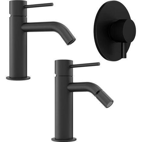Ensemble mitigeur avec lavabo, bidet et douchette encastrée en laiton noir mat Mod. Katharine (1/3)