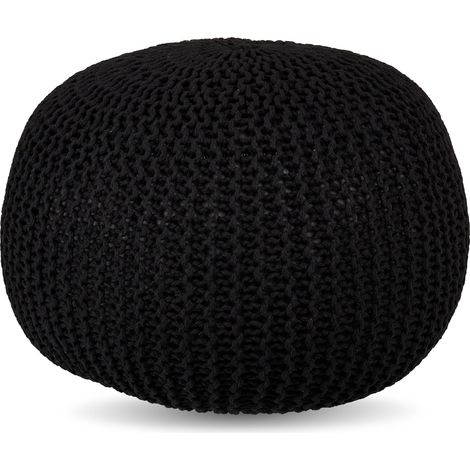 Pouf in maglia decorativo per soggiorno camera da letto 33 x 46 cm comoda seduta design bohémien in cotone bianco 130017864