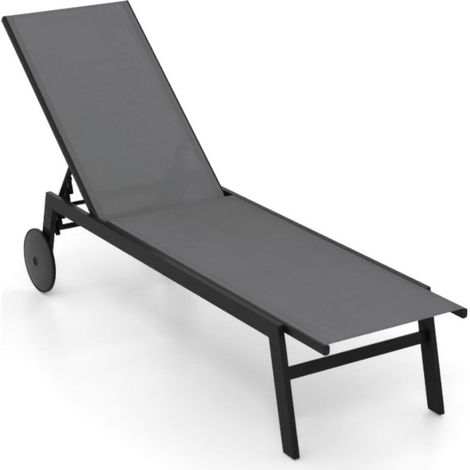 Sillón de jardín regulable 190-150,5 x 59 x 33,5-99 cm confort óptimo diseño moderno en metal gris 200017334