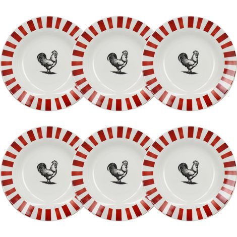 Lot de 6 assiettes creuses en porcelaine, COCORICO
