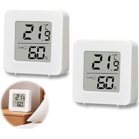 Mini termómetro LCD de 2 piezas, higrómetro digital, termómetro inalámbrico, medición de humedad para habitación de bebé, sala de estar, oficina e invernadero (blanco) (1/5)