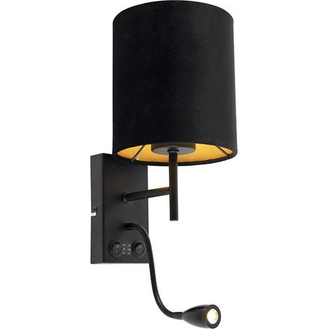 AMXCNOY Applique murale LED avec liseuse intégrée, abat-jour en velours noir, longueur 160 mm, éclairage intérieur moderne, 100 lumens (1/5)