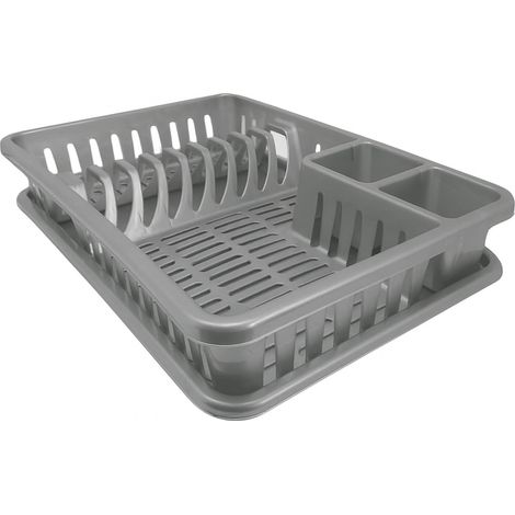 Scolastoviglie con vassoio raccogli goccia per piatti e 3 scomparti per posate - Grigio (1/5)