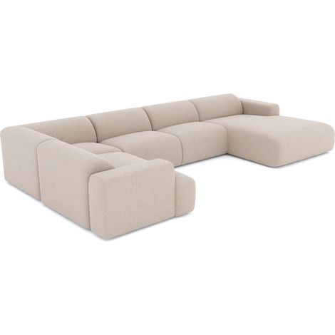 Canapé panoramique 7 places en tissu tramé beige MYRA (1/5)