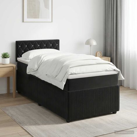 vidaXL Lit boxspring avec matelas Noir 90 x 200 cm Velours (1/5)
