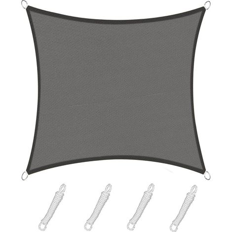 Voile d'ombrage rectangulaire 2,5 x 2,5 m, couleur graphite, PEHD, protection UV 95 %, pour l'extérieur (jardin, terrasse, piscine). (1/5)