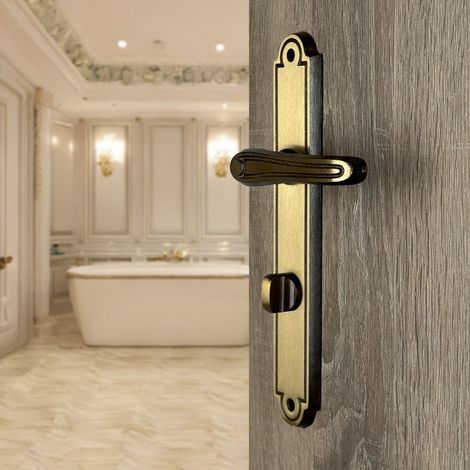 Ouvre&Déco – Lot de 2 poignées de porte VANESSA – Laiton patiné – Verrou de condamnation – Entraxe 195 mm pour salles de bains (1/5)
