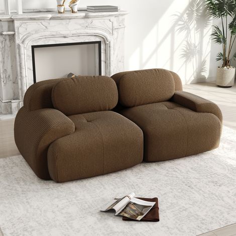 MODFU – Canapé angle modulaire 208x103 cm velours côtelé marron – Sans cadre et accoudoirs incurvés – Marron (1/5)
