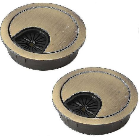Lot de 2 passe-câbles de bureau, trou de 60 mm en métal, cache-trou rond pour organiser les câbles de bureau (bronze) (1/4)