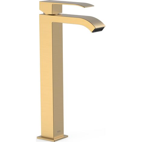 TRES 00681001OM CUADRO Grifo Monomando XXL Caño Alto para Lavabo Color Oro Mate 24K - ref: 00681001OM