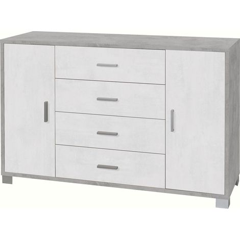 Mobile 2 Ante 4 Cassetti 136x86x41 cm Cemento/Ossido Bianco (1/2)