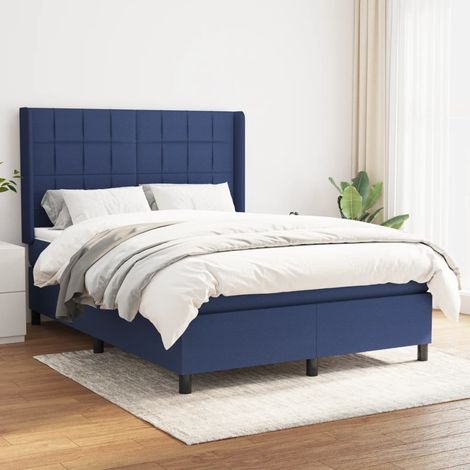 vidaXL Sommier à lattes de lit avec matelas Bleu 140x190 cm Tissu (1/5)