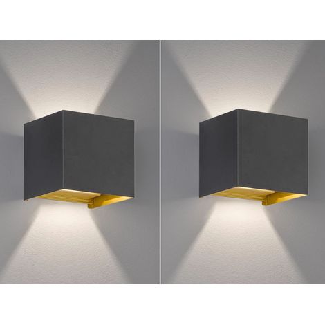 2er SET LED Updown Wandlampen Schwarz Gold für Innen & Außen, Quadrat 10cm (1/4)