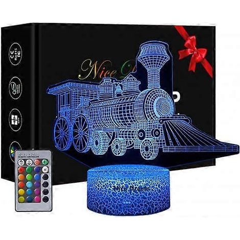 Veilleuse train SCSYV pour enfants, lampe de nuit train illusion 3D, 16 couleurs changeantes avec télécommande, décoration de chambre d'enfant, cadeau train pour petits garçons (1/5)