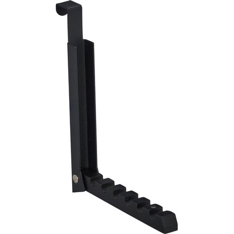 Relaxdays Klapphaken, zum Einhängen, Türgarderobe für 6 Kleiderbügel, Metall und Holz, Haken für 2 cm Türfalz, schwarz