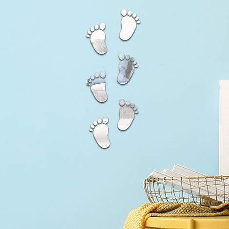 36 Pièces Sticker Mural pieds 3D, Acrylique Miroir Décalques Autocollant Miroir Sticker- Silver (1/5)