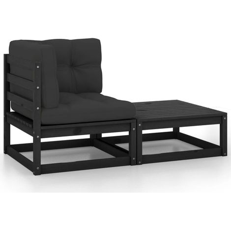 Salon de jardin 2 pcs - Canapé de jardin - Ensembles de Meubles d'exterieur - avec coussins Noir Bois de pin massif Chic-530856 (1/5)
