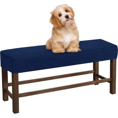 Thick, soft velvet dining bench cover - Luxury stretchable, washable bench cover - Dustproof bench cover for living room, kitchen, bedroom (navy blue, M) (1/5)