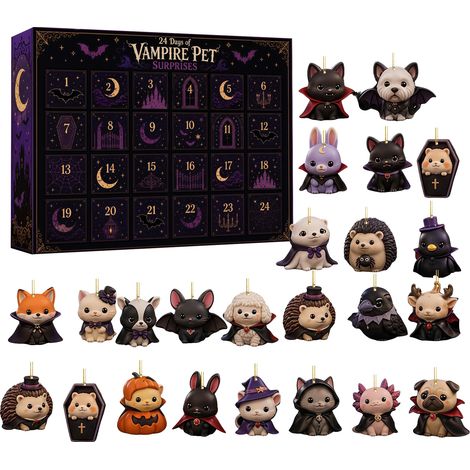 Halloween-adventskalender 2026 – 24-daagse aftelkalender met verrassingsdoosjes (mini-figuren) en 24 platte acrylfiguren voor Halloween-tafeldecoratie en als cadeau voor kinderen en volwassenen. (1/5)
