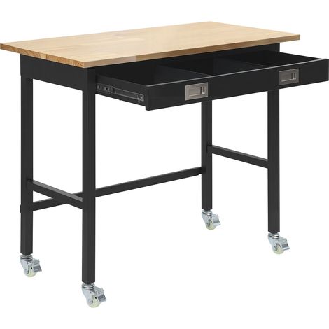 Établi 1220 mm, capacité 680 kg, avec tiroirs et roulettes, plateau en chêne massif, atelier mobile robuste pour garage, bureau et maison. (1/5)