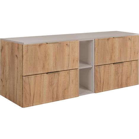 Mobiletto da bagno, Rovere Craft / Cashmere, maniglia dorata, 180 ( 2 x 80 + 20) x 46 x 57 cm (1/5)