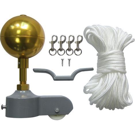 Kit mât Drapeau Kit Réparation Drapeau Pièces Fixation Drapeau Kit d'accessoires mât Drapeau Jardin Pince à Boule dorée Clip Fixation Mât Corde Domestique poulie de Corde (1/5)