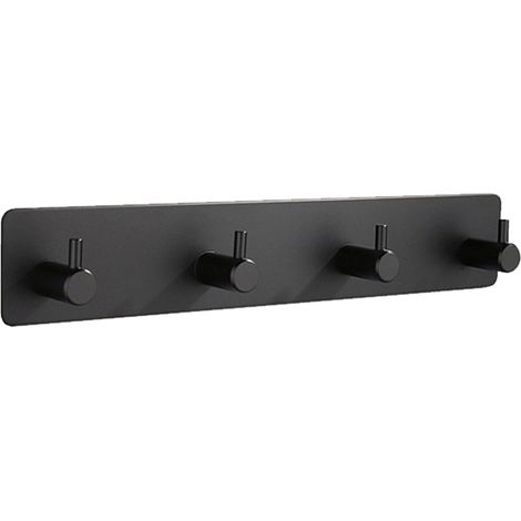 Perchero de pared con 4 ganchos de acero inoxidable – no requiere taladrar – para baño y cocina (18 cm, negro mate) (1/5)
