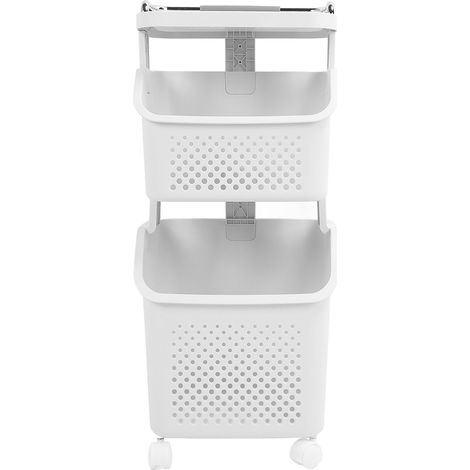 Rolling Laundry Hamper PP ABS Laundry Shelf Clothes Storage Basket Organizer with 4 Wheels for Home Kitchen Bathroom 2 Layers (1/5)