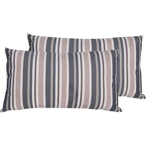 Lot de 2 Coussins de Jardin à Rayures 40 x 70 cm en Tissu Imperméable Bleu et Beige Pour Extérieur Beliani