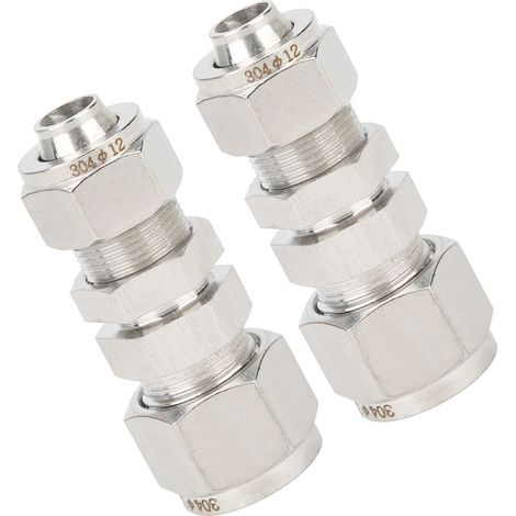 Raccord de cloison à compression à 2 viroles, connecteur droit à 2 points de contact, acier inoxydable 304, Ф12x10 (1/5)