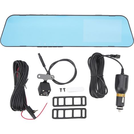 Rétroviseur caméra embarquée 1080P 4 pouces double objectif antireflet stabilisation électronique grand écran pour voiture sans carte mémoire (1/5)