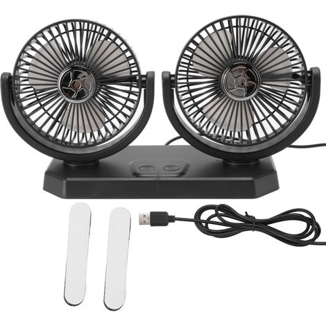 Ventilateur électrique double tête 12 V, double commande, 3 vitesses, ventilation puissante, chargement USB, pour voiture, minivan et camionnette. (1/5)