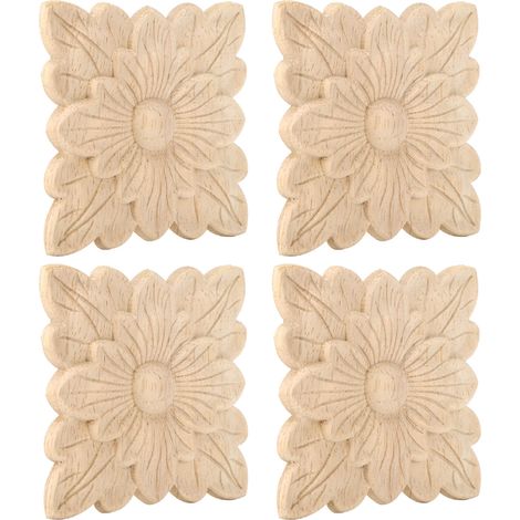 Toivize-Applique Bois - 4pcs - Sculptée Caoutchouc Naturel 10x10cm Décoration Meuble Européen Jardin Porte Miroir Fenêtre DIY Peinture Vintage Élégant (1/5)