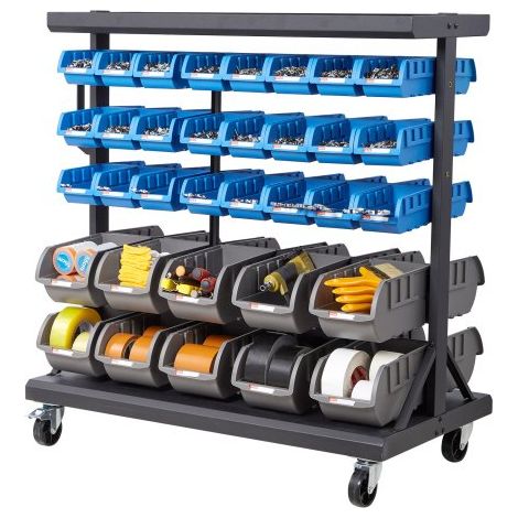 Estantería de Almacenamiento con Ruedas, 5 Niveles y Doble Cara, con Capacidad para 68 Contenedores de PP Surtidos, para Garaje, Almacén, Oficina, Restaurante y Aula, 900 x 500 x 950 mm (1/5)