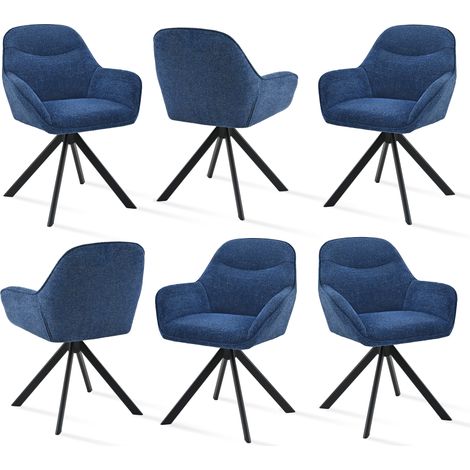 Goeurvant Chaise pivotante à 360° avec assise moelleuse, dossier courbé et accoudoirs ergonomiques, confort élégant pour toutes les pièces - Lot de 6 - Bleu foncé - Chenille