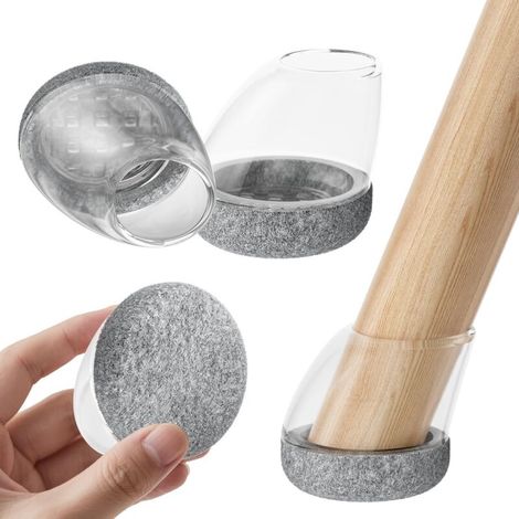 Protectores para patas de sillas, 24 protectores de suelo de silicona con revestimiento de fieltro, reducen el ruido, previenen arañazos, redondos de 14-20 mm. (1/4)