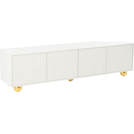 ELVMI Meuble TV avec 4 Portes et 2 Compartiments, pour Salon, en Panneaux de Particules, 180 × 40 × 45 cm, Blanc (1/4)